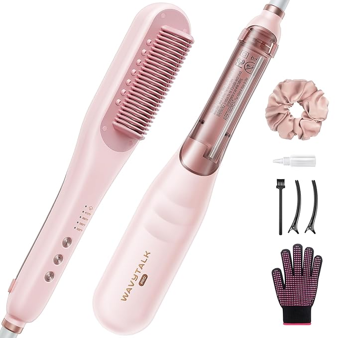 Wavytalk Pro Steam Hair Straightener Brush, Steamline Pro 3-in-1 Straightening Brush for Curly Hair, Fast Salon Results with Less Damage, Anti-Frizz and Hair Nourishment