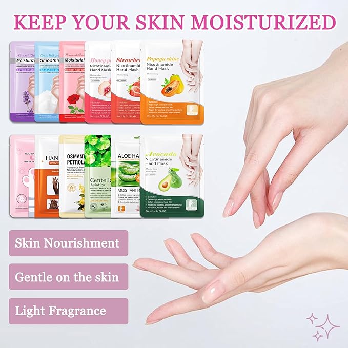 Hydrating Hand Masks, 6PCS Hand Mask Moisturizing Gloves for Men Women, Smooth Long Lasting Soft Exfoliating Hand Peeling Spa Mask Moisturizer Beauty Gift Set for Dry Cracked Rough Dull Hands（Q)