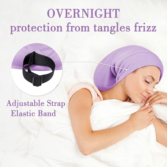 LULUSILK Mulberry Silk Bonnet for Sleeping Women, Real Silk Sleep Cap for Curly Hair and Braids, Pure Head Wrap with Scrunchies, Lavender