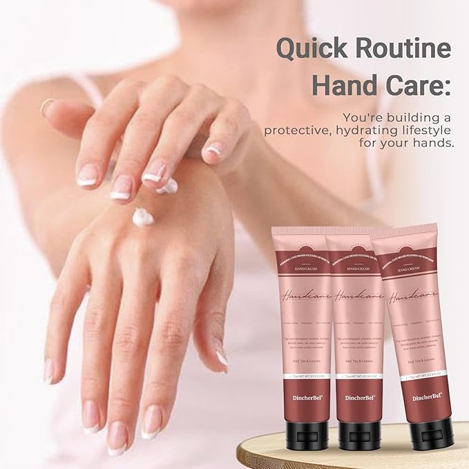 DincherBel 3 Pack Advanced Fragrance Hand Cream for Women and Girls, Deeply Moisturizing Hand Lotion for Dry Cracked Hands Non-greasy, Red Tea & Leaves Hand Cream Gift Set, 2.33oz