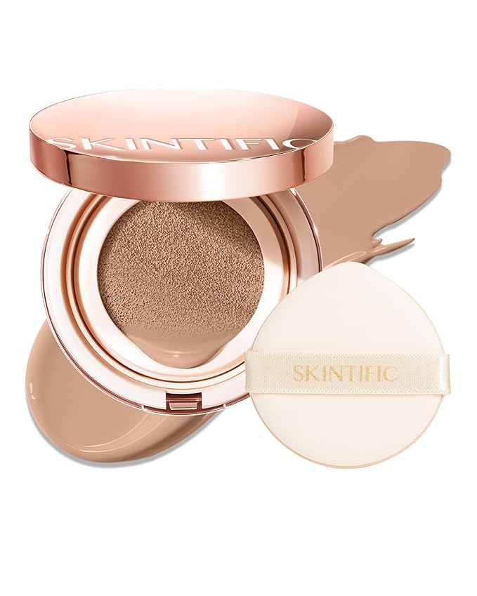SKINTIFIC Full Coverage Cushion Foundation #1CN Cool Vanilla| Satin Glow Finish, Oil-Control & Waterproof, Buildable Tattoo Cover Cushion for All Skin Types