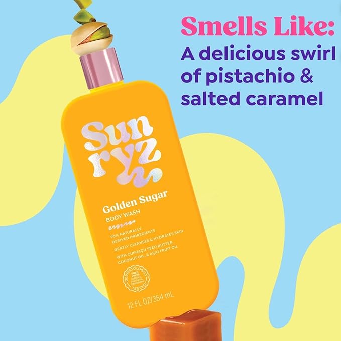 PDC Brands Sunryz Limited Edition Summer Scented Body Wash and Whipped Body Cream Duo, Golden Sugar, 12 FL OZ Body Wash, 8 OZ Body Cream, 2 Piece Set