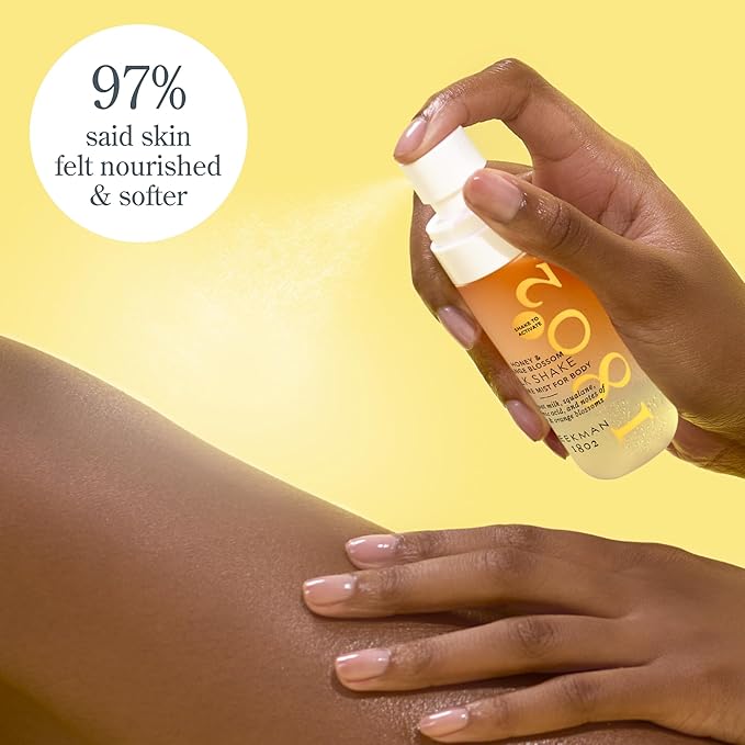 Beekman 1802 Milk Shake Hydrating Body Mist – Alcohol-Free Moisture with Goat Milk, Hyaluronic Acid & Squalane, Lightweight Skin Softening Spray for Sensitive Skin – Honey & Orange Blossom, 4.7 Fl Oz