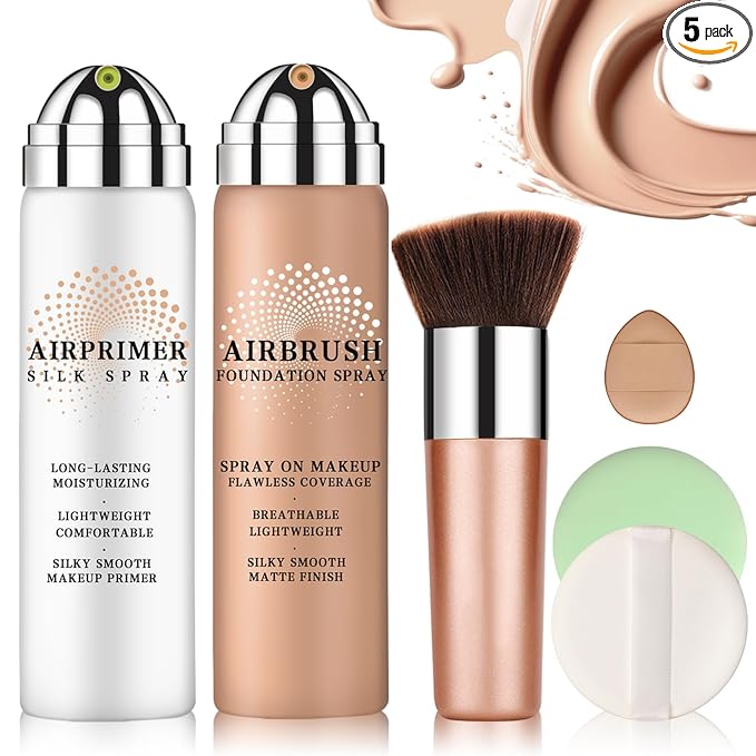 Airbrush Foundation Makeup with Primer,Breathable Blendable Foundation Full Coverage with Anti-aging Ingredients for Smooth Radiant Skin (01 Natural)