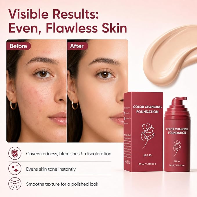 Korean Color Changing Foundation, Foundation For Mature Skin, Concealing Fine Lines And Wrinkles, Moisturizing And Hydrating, Automatically Adjusts Makeup Application (1pc)