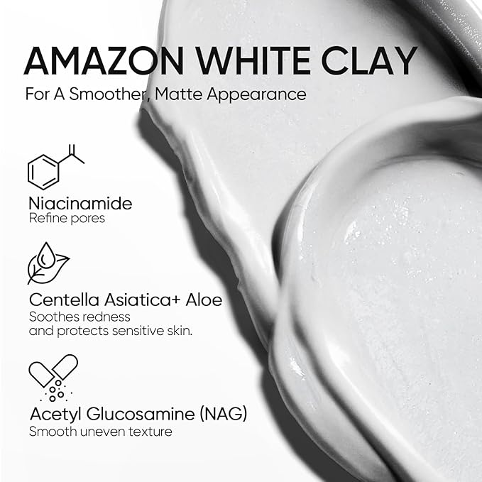 SKINTIFIC Amazonian White Clay Purifying Stick, Deep Clean Pores Mud Mask with Volcanic Soil, Pore Minimizer, Gentle Exfoliating, Refines Pores, Smoothing Skin, Non-Drying, Skincare Facial Mask