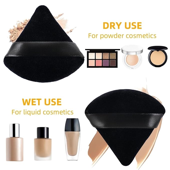 ZHIYE 8pcs Triangle Powder Puffs, Reusable Face Makeup Puff, Multifunctional Facial Makeup Tool Wet, Dry Dual-Use Makeup Sponge for BB CC Cream Liquid Foundation(BLack)