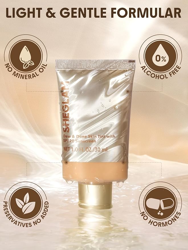 SHEGLAM Dew & Done Skin Tint with SPF20 Light-medium Coverage Foundation Evens Skin Tone-Bamboo
