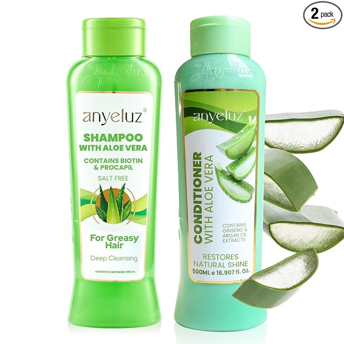 ANYELUZ Aloe Vera Shampoo and Conditioner Set, With Biotin, Provides Strength and Vitality to your Hair, Removes Excess Oil and Residues, for All Hair Types
