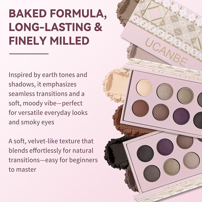 UCANBE Baked Matte Eyeshadow Palette Set, Finish Neutral Smoky Eye Shadow Pallet, High Pigment Makeup Palette, Soft Blendable & Long-Lasting (01 All Matte)