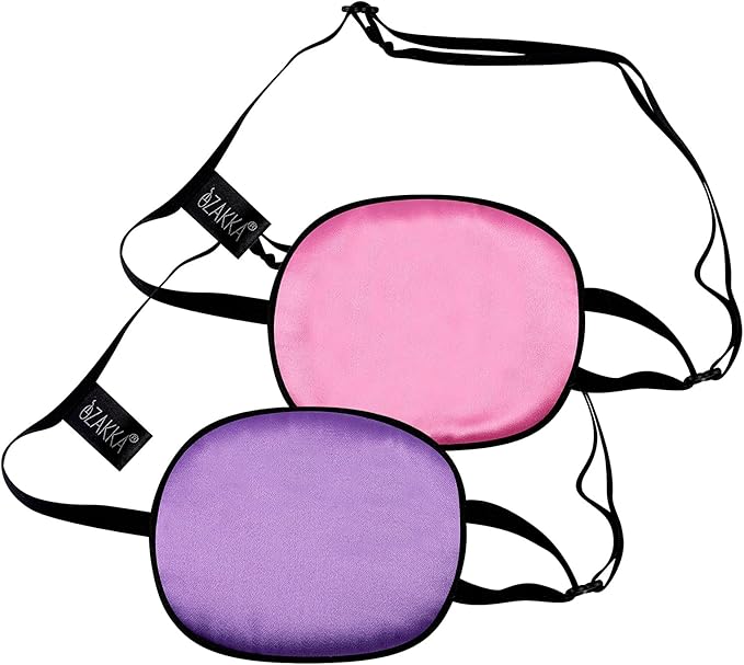 eZAKKA 2 Pieces Silk Eye Patch Medical Eye Patch for Adult Women Elastic Lazy Adjustable Single Eyepatch with Elastic Strap(Purple + Pink)