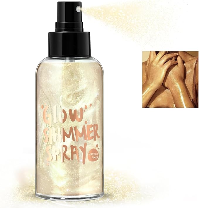 HOSAILY Body Glitter Spray - Silver Body Shimmer for Face, Hair & Body, Moisturizing Luminizer Glow Illuminator, Quick-Drying Sparkling Glitter Spray Liquid Highlighter Makeup (#01)