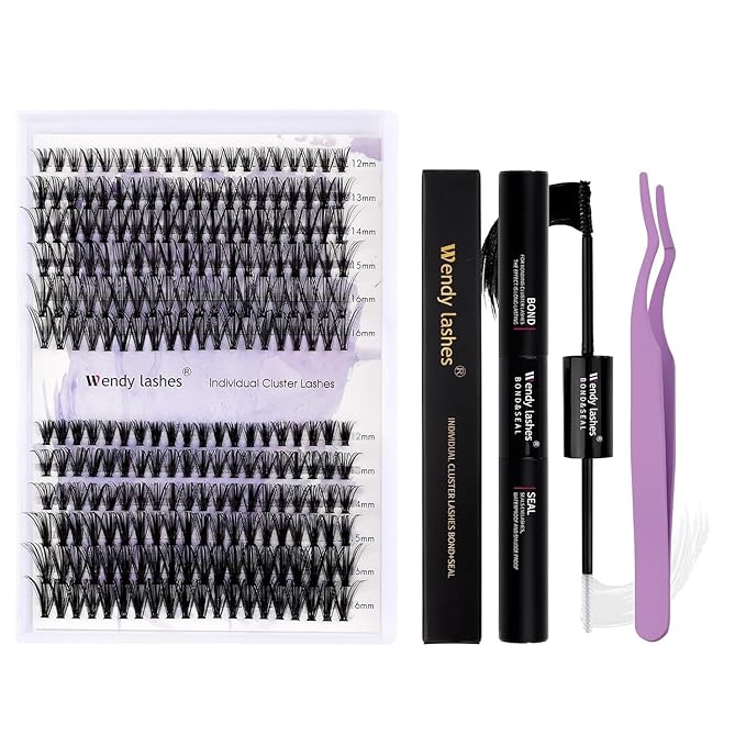 WENDY LASHES Clusters Kit for Eyelash Extensions: DIY, Natural, Fluffy, Wispy, Waterproof, Anime, Manga, Cat Eye, RT0207, 30P+40P, 0.07, D Curl, 1216mm