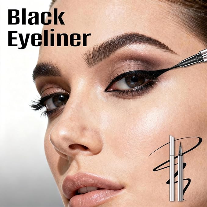 Liquid Eyeliner Waterproof – Intense Black, Ultra Fine Tip, Smudge & Smear Proof, Long Lasting, Easy to Apply for Winged Liner & Precise Lines, Beginner Friendly, 0.6ml