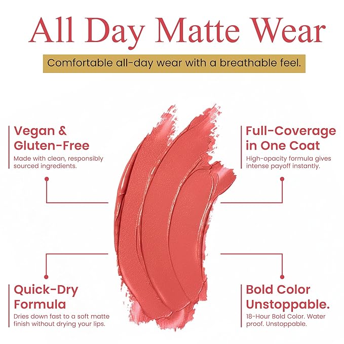 Matte Lipstick & Lip Liner Set for Women – Boujee Shade – Long-Lasting Waterproof 2-in-1 Lip Kit – Smudge-Proof Liquid Lipstick with Precision Liner, Enriched with Vitamin E & Shea Butter