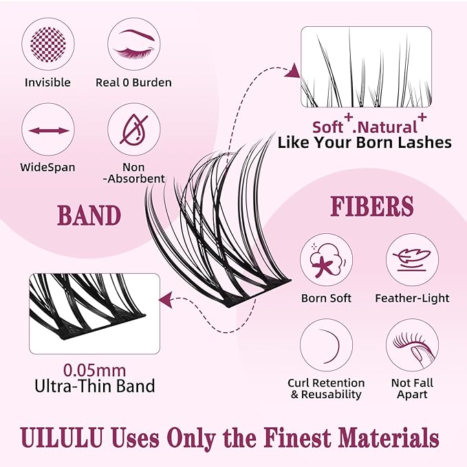 Natural Lash Clusters 10-18mm Mix D Curl DIY Extension Eye Natural Lashes False Wispy EyeLash Cluster (U26 Lashes Only)