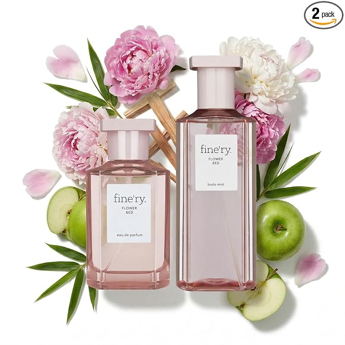 Fine'ry Flower Bed Eau De Parfum & Body Mist Gift Set | Floral & Sweet Notes Of Lush Peony & Green Apple | Fine Mist Spray & Perfume For Women | Fragrance Layering Duo (2oz + 5oz)