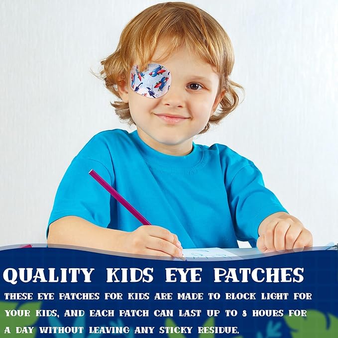 Panelee 45 Pcs Adhesive Eye Patches for Kids Boys 9 Styles Eye Patches Latex Free Eye Pad Bulk Light Blocking Fun Cute Boys Designs Cotton Adhesive Bandages for Boys Toddler
