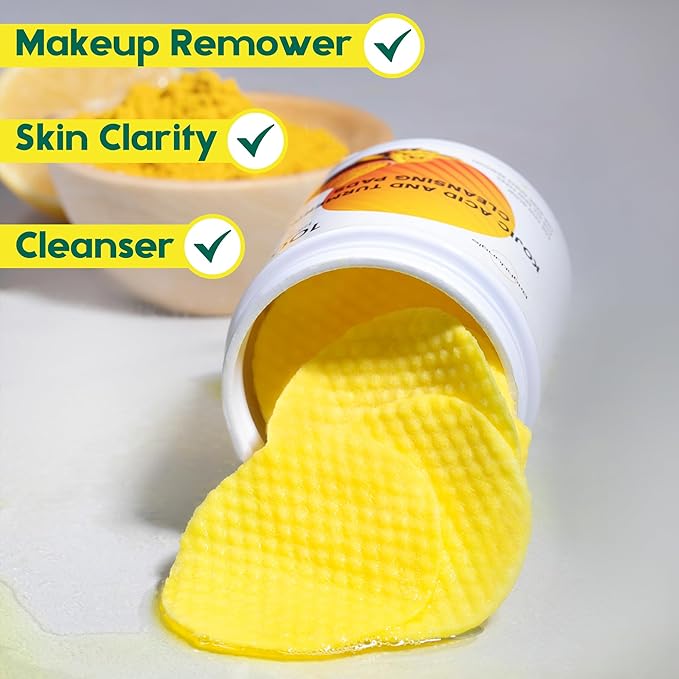 Kojic Acid and Turmeric Cleansing Pads - 100 Pads | Enriched with Ginger Root Oil & Amino Acids | for Face & Body - 100pcs