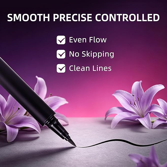 Black Eyeliner, Liquid Eyeliner Waterproof with Ultra Fine Brush, Quick Drying, Smudge Resistant, Eye Liner Intense Pigment Liquid Pen for Long Lasting Satin Finish, Cruelty-Free, Vegan, 0.042 Fl Oz