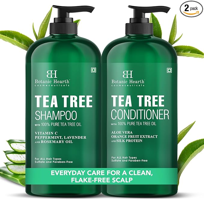 Botanic Hearth Tea Tree Shampoo And Conditioner Set | With 100% Pure Tea Tree Oil, For Itchy And Dry Scalp, Sulfate/Paraben Free | For Men And Women | 16 Fl Oz Each