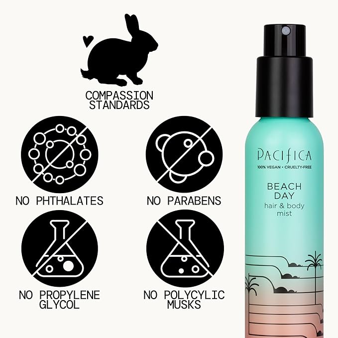 Pacifica Beach Day Hair Mist Perfume & Full Body Spray for Women - Body Mist Fragrance w/Bergamot, Orange Flower, Sandalwood, Amber, Musk & Suede Leather – Clean Beauty Alcohol-Free, Vegan 5 oz