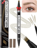 Microblading Eyebrow Pen - Eyebrow Pencil Magical 2-in-1 Dual-Ended Waterproof Eye Brow Pencils for Women with 4-Fork-Tip & Precise Brush-Tip for Natural Hair Like Strokes, Last All-Day, Light Brown