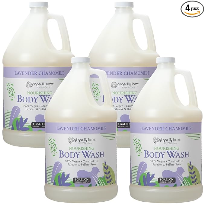 Ginger Lily Farms Botanicals Nourishing Body Wash, 100% Vegan & Cruelty-Free, Lavender Chamomile Scent, 1 Gallon (Pack of 4)