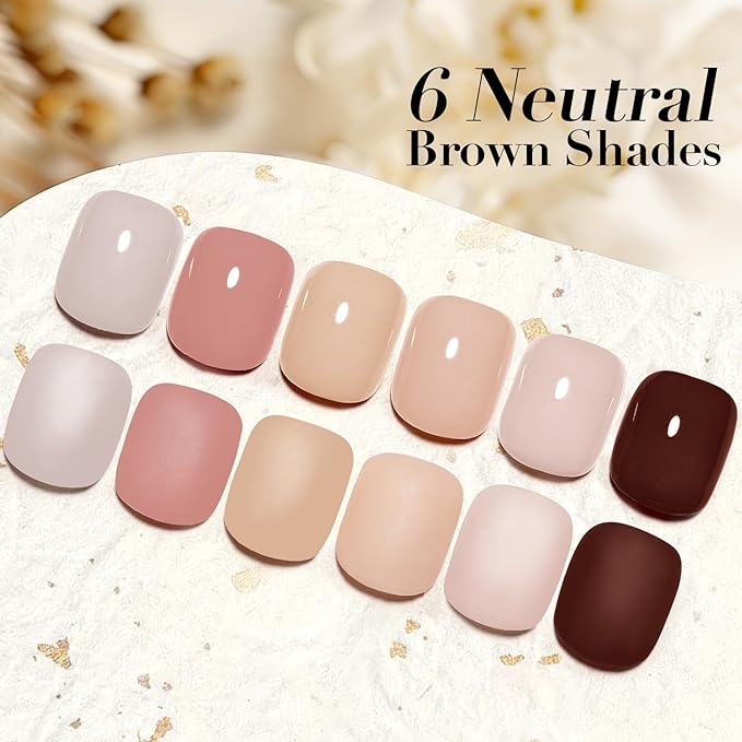 AZUREBEAUTY Dip Powder Nail Set,Nude Brown 6 Colors Skin Tones Natural Dipping Powder French Nail Art Starter Manicure Salon DIY at Home