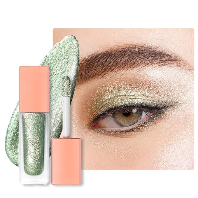 Oulac Green Liquid Glitter Eyeshadow&Eyeliner–Smooth Shimmer Eye Makeup with Sparkle Finish,All-Day Wear Lightweight Buildable Formula,Easy to Use Smudge-Proof,Gifts for Women,Vegan 5.4g (19)Starlets