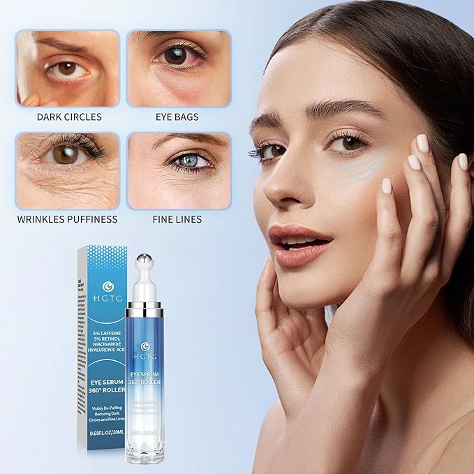 5% Caffeine Eye Cream & Retinol Under Eye Cream to Reduce Dark Circles, Puffiness, Wrinkles and Fine Lines, Anti Aging Under Eye Bags Treatment Serum for Women & Men