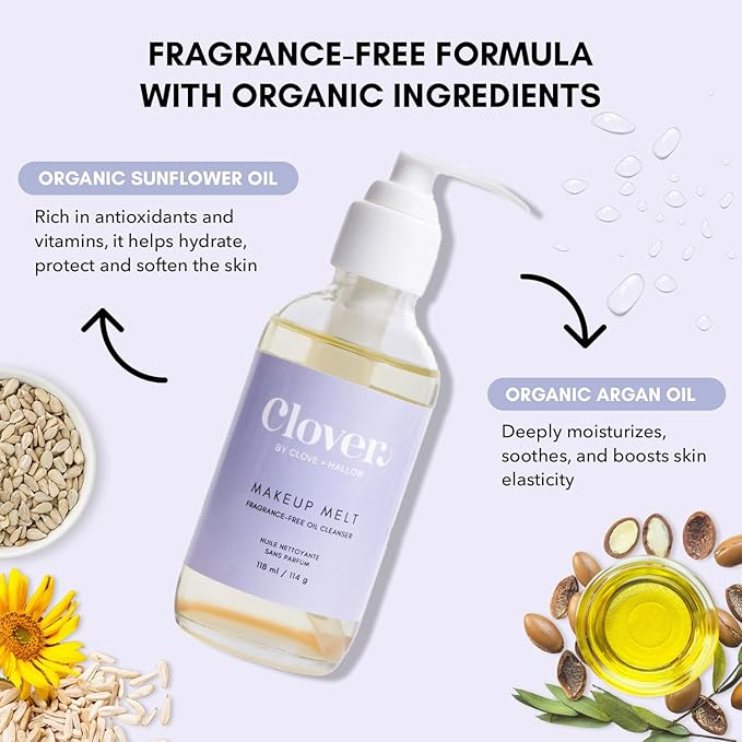 Clover Makeup Melt Milky Cleansing Oil | Gentle Makeup Removal, Skin-Friendly Formula and Residue-Free Rinse | Cruelty-Free & Vegan Face Oil - 4 oz (118 ml)