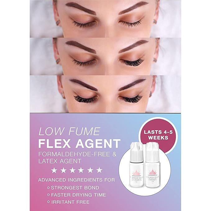 Lash Eyebrow Extensions Kit with 2 Trays of Mink False Eyebrows in Blonde/Light Brown, Eyebrow Glue Clear & Extension Tweezers, Comes on Mixed Length 5-8 mm Mix (Black Tweezer)