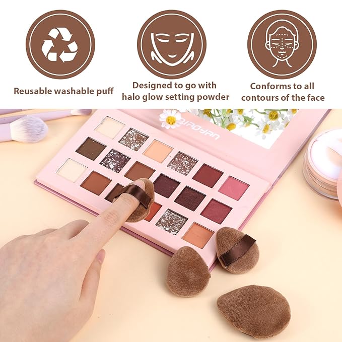 Giantree 6Pcs Mini Powder Puff, Setting Powder Puff, Mini Powder Finger Puff, Triangle Makeup Puff for Foundation Setting, Cushion Puff for Women Girls(Style A)