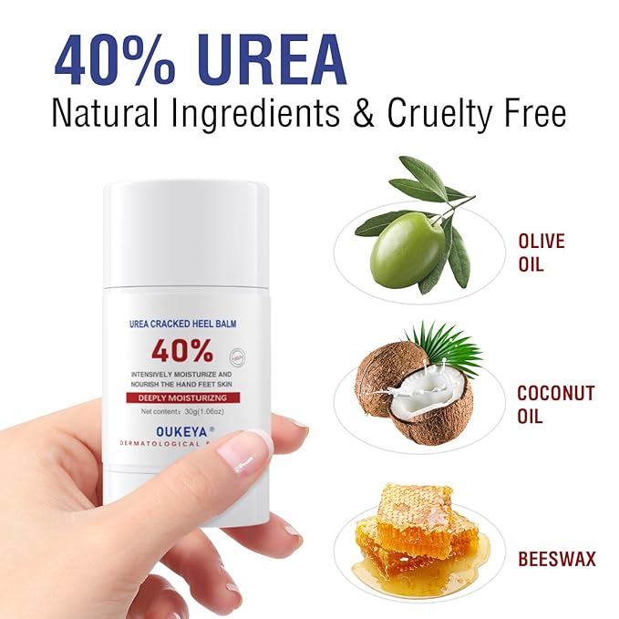OUKEYA Urea Cream Stick 40%, Foot & Hand Balm for Dry, Cracked Heels & Rough Skin, 40 Percent Urea Lotion for Feet Maximum Strength,1.06 oz