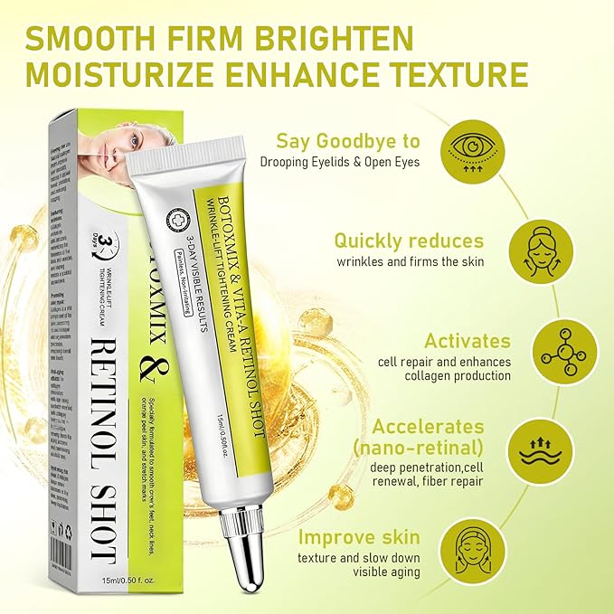 Botoxmix & Vita-A Retinol Shot Wrinkle-Lift Tightening Cream, Vita A Retinal Shot Tightening Booster for Reduces Wrinkles and Fine Lines, Vita-A Retinol Shot for All Skin Types