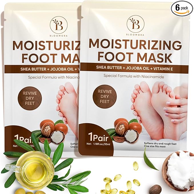 Hydrating Foot Mask for Dry Cracked Feet, Restoring & Hydrating Socks with Shea Butter, Jojoba Oil & Vitamin E, Feet Mask for Women & Men Foot Care (2 Pairs)