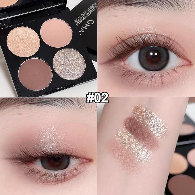 Erinde Quads Matte Eye Shadow Powder Makeup Palette, Nude Neutral Brown & Champagne Pink Shimmer Eyeshadow, Long Wearing Waterproof Everyday Eye Makeup, sombras de ojos, with Built-In Mirror, 02