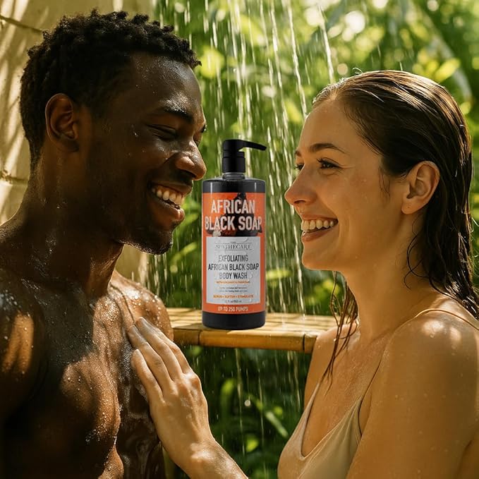 African Black Soap Exfoliating Body Wash with Coconut and Charcoal, Scrub, Soften, Stimulate, 32 oz