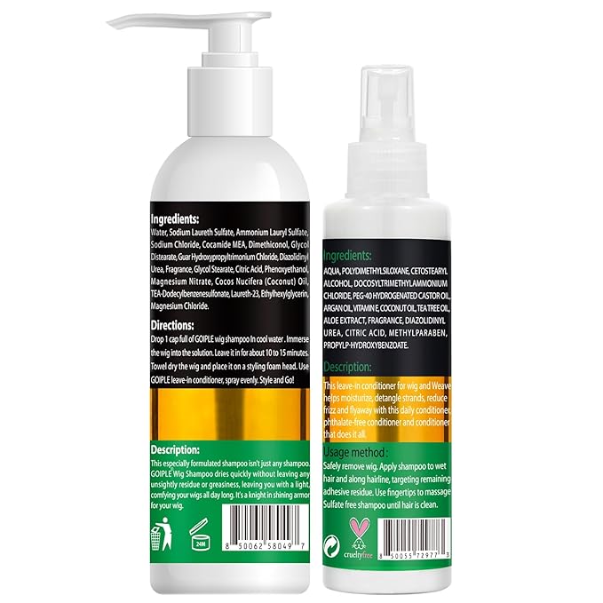 Wig Shampoo for Synthetic Wigs & Wig Milk Spray for Synthetic Hair, Detangle and Anti-Frizz, Hydrates & Moisturizes Synthetic Wig Shampoo, Conditioner＆Detangler 2 in 1 Moisturize Spray Detangler Brush