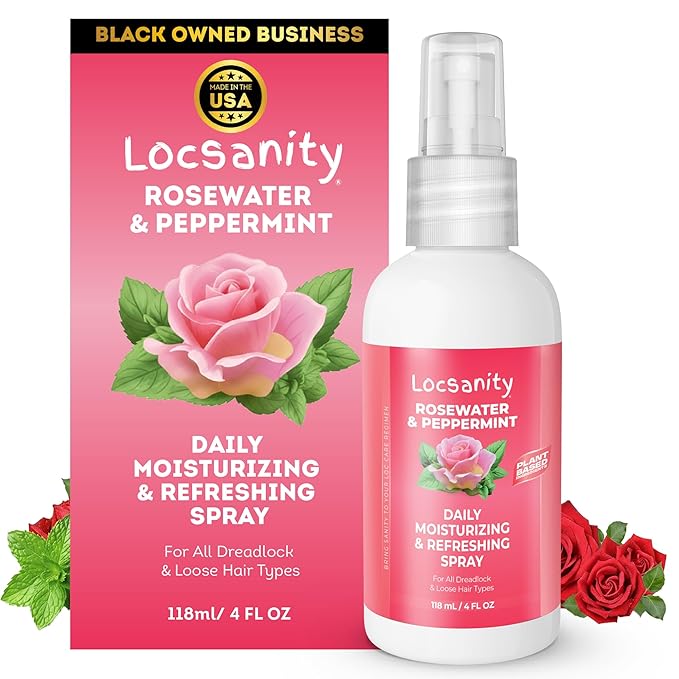 Locsanity Rosewater and Peppermint Daily Moisturizing Spray – Trial Size Hydrating Dreadlock Spray to Nourish the Scalp and Protect Hair From Oil and Buildup (4oz)