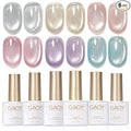 GAOY Cat Eye Gel Nail Polish Set with Magnet for Silver Blue Pink Glitter Holographic Cat Eye, Salon Gel Manicure and Nail Art DIY at Home, Spring Breeze