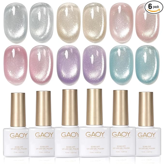 GAOY Cat Eye Gel Nail Polish Set with Magnet for Silver Blue Pink Glitter Holographic Cat Eye, Salon Gel Manicure and Nail Art DIY at Home, Spring Breeze