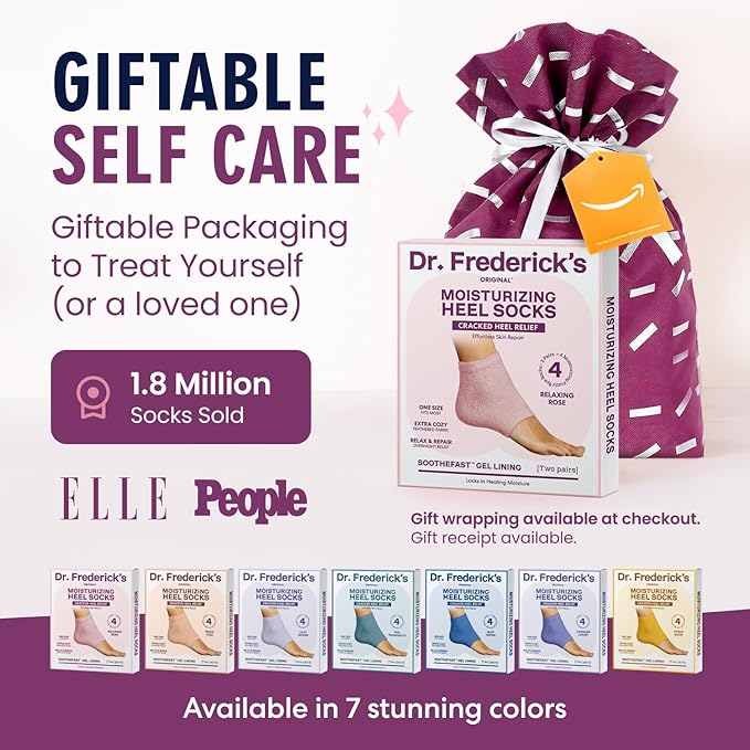 Dr. Frederick’s Original Moisturizing Fuzzy Heel Socks - Cozy Gel-Lined Socks for Dry Cracked Heels - 2 Pairs - Overnight Foot Care with Olive Oil, Vitamin E - Gifts for Women & Men - Relaxing Rose