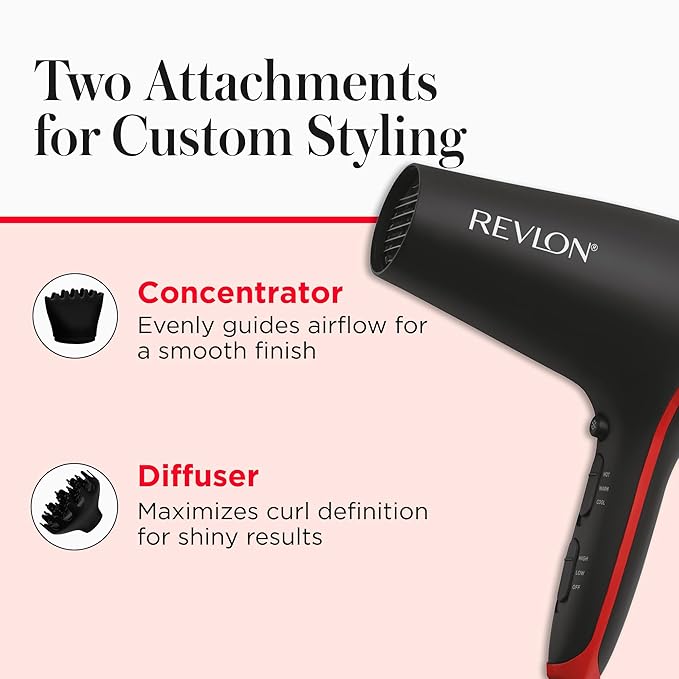 REVLON SmoothStay Coconut Oil Infused Hair Dryer with Diffuser & Concentrator - Ionic Ceramic Blow Dryer for Frizz Control, Shine, Smoothness & Volume, 1875W Lightweight Salon-Quality (Pack of 2)
