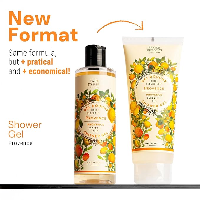 Panier des Sens - Provence Citrus Moisturizing Body Wash for Women & Men - Gentle Shower Gel - 96% Natural - Normal, Sensitive Skin - Body Care Made in France, SLS Free, Vegan - 6.8 floz