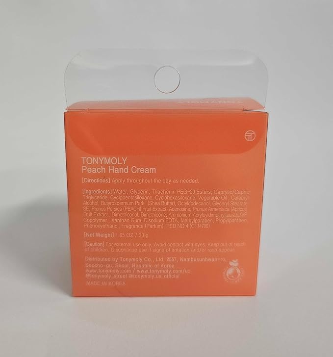 TONYMOLY Peach Hand Cream – Moisturizing & Nourishing Korean Skincare for Dry Hands, Shea Butter & Peach Extract, Anti-Wrinkle, Lightweight, 1.05 oz