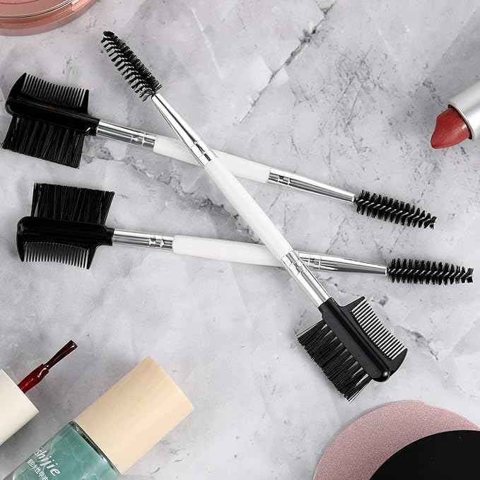 3 Pcs Eyebrow Brush Eyelash comb separator 3 Head Eyelash Shaper and Eyebrow Brush Dual Comb Double Head Makeup Grooming Tool for Women Cosmetic Separating Shaping Brow(White)