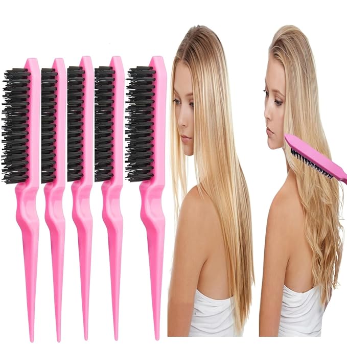 25Pcs Hair Styling Combs Set Include 10 Pcs Topsy Hair Tail Tools 5pcs Rat Tail Comb,5 Bristle Teasing Slick Back hair Brush,5 Edge Control Brush,Eyebrow Brush for Woman Girl Pink