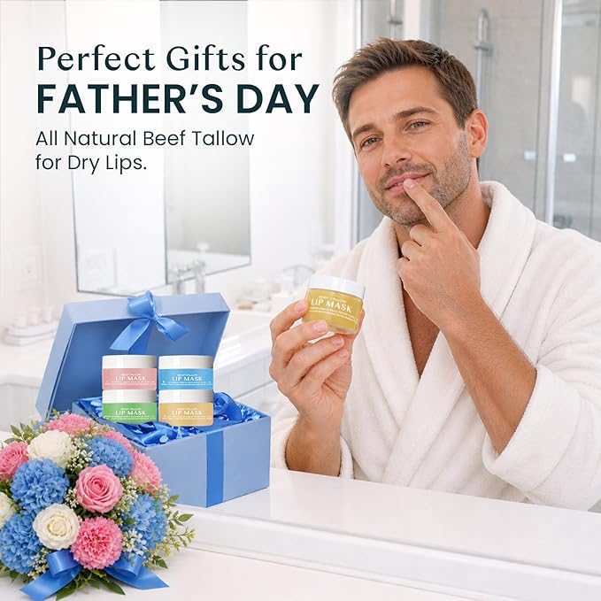 Body Restore Beef Tallow Lip Mask – Fathers Day Gift for Dad from Daughter Son Wife, Overnight Hydrating Lip Treatment, Birthday Gifts for Men, Self Care Spa Gifts, Unscented